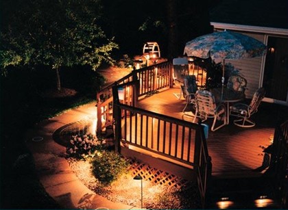 Landscape lighting around deck